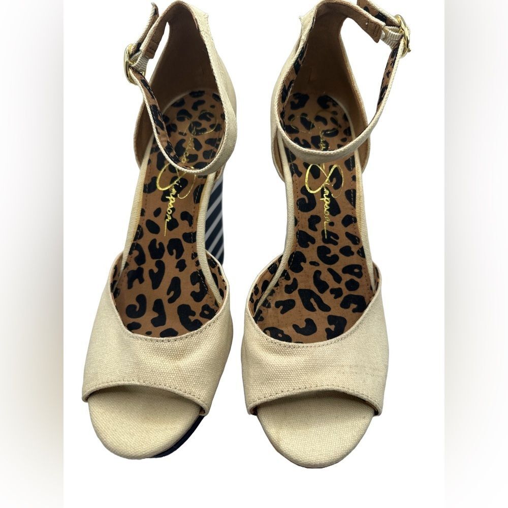 Jessica Simpson Nude and Navy Striped Wedge Size 7.5